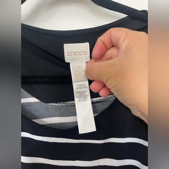 Chico’s Knit Kit Paintbrush Striped Top EUC Sz L/XL Polyester Stretch Women’s - Picture 4 of 6